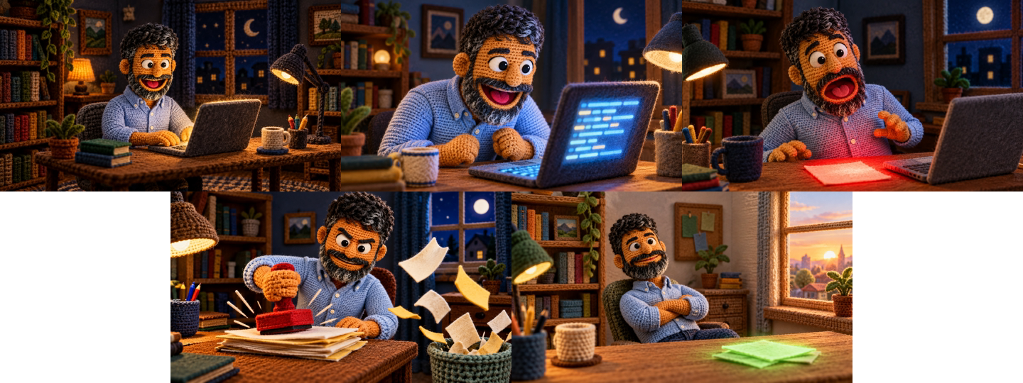 The five crochet keyframes, one per beat